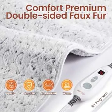 Bearhug XXL Electric Heated Pad 17''x33'' Double-Sided Faux Fur Heating Pad, 6 Heat Levels, 2-Hour A...