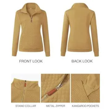 BTFBM Women Fashion Quilted Pattern Lightweight Zipper Long Sleeve Plain Casual Ladies Sweatshirts Pullovers Shirts Tops