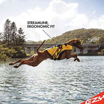 EZYDOG DFD X2 Dog Life Jacket - Adjustable Swimming Life Vest with Continuous Neck Flotation, Reflective Trim, & Grab Handle (Medium, Yellow)