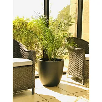 Kante 18 Inch Dia Round Concrete Planter, Indoor Outdoor Large Plant Pot with Drainage Hole and Rubber Plug for Home Patio Garden, Charcoal