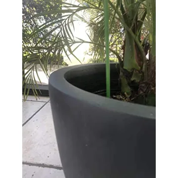 Kante 18 Inch Dia Round Concrete Planter, Indoor Outdoor Large Plant Pot with Drainage Hole and Rubber Plug for Home Patio Garden, Charcoal