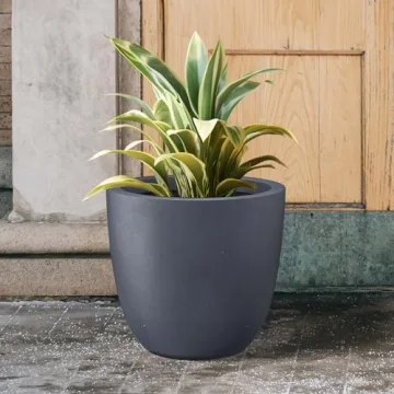 Kante 18 Inch Dia Round Concrete Planter, Indoor Outdoor Large Plant Pot with Drainage Hole and Rubber Plug for Home Patio Garden, Charcoal