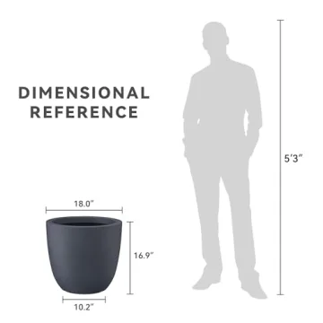 Kante 18 Inch Dia Round Concrete Planter, Indoor Outdoor Large Plant Pot with Drainage Hole and Rubber Plug for Home Patio Garden, Charcoal