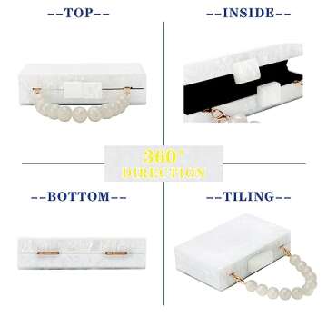 Oweisong Women Acrylic Clutch Purse Formal Wedding Evening Handbag Marble Party Shoulder Crossbody Bag with Bead Chain