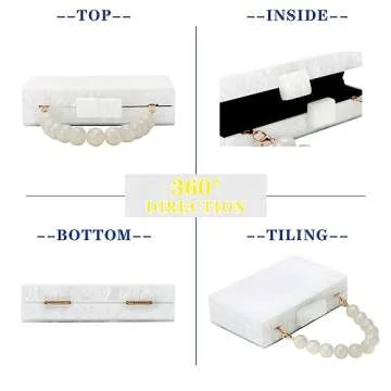 Oweisong Women Acrylic Clutch Purse Formal Wedding Evening Handbag Marble Party Shoulder Crossbody Bag with Bead Chain