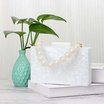 Oweisong Women Acrylic Clutch Purse Formal Wedding Evening Handbag Marble Party Shoulder Crossbody Bag with Bead Chain