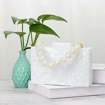 Oweisong Women Acrylic Clutch Purse Formal Wedding Evening Handbag Marble Party Shoulder Crossbody Bag with Bead Chain
