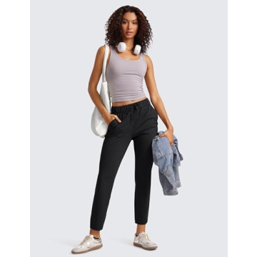 CRZ YOGA Womens 4-Way Stretch Ankle Golf Pants - 7/8 Dress Work Pants Pockets Athletic Travel Casual Lounge Workout Black Large