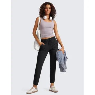 CRZ YOGA Womens 4-Way Stretch Ankle Golf Pants - 7/8 Dress Work Pants Pockets Athletic Travel Casual Lounge Workout Black Large