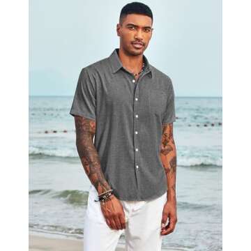 COOFANDY Men's Linen Shirt Textured Designer Western Work Regular Fit Shirt Short Sleeve - Black