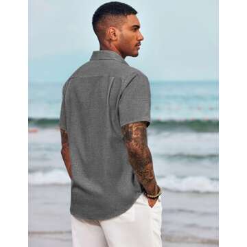 COOFANDY Men's Linen Shirt Textured Designer Western Work Regular Fit Shirt Short Sleeve - Black