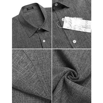 COOFANDY Men's Linen Shirt Textured Designer Western Work Regular Fit Shirt Short Sleeve - Black