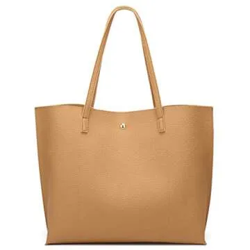 Dreubea Women's Soft Faux Leather Tote Shoulder Bag from, Big Capacity Tassel Handbag Yellowish Brown