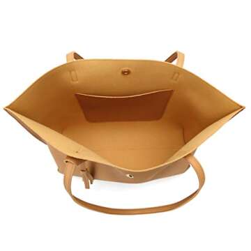 Dreubea Women's Soft Faux Leather Tote Shoulder Bag from, Big Capacity Tassel Handbag Yellowish Brown