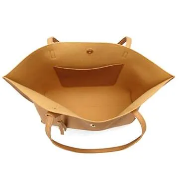 Dreubea Women's Soft Faux Leather Tote Shoulder Bag from, Big Capacity Tassel Handbag Yellowish Brown