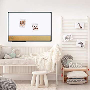 JILoffice White Board & Bulletin Corkboard Combination, Combo Board 36 x 24 Magnetic Whiteboard, Black Aluminum Frame Wall Mounted Board for Office Home and School with 10 Push Pins