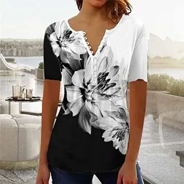 Dress Shirts for Women Trendy Summer Tops for Women 2025 Trendy Boho Floral Print Tunic Shirts Short...