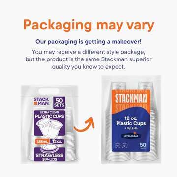 12 oz Clear Plastic Cups with Strawless Sip-Lids [50 Sets] PET Crystal Clear Disposable 16oz Plastic Cups with Lids - Crystal Clear, Durable Cup - BPA Free + Crack Resistant, for Coffee, Juice, Shakes