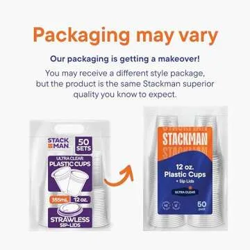 12 oz Clear Plastic Cups with Strawless Sip-Lids [50 Sets] PET Crystal Clear Disposable 16oz Plastic Cups with Lids - Crystal Clear, Durable Cup - BPA Free + Crack Resistant, for Coffee, Juice, Shakes