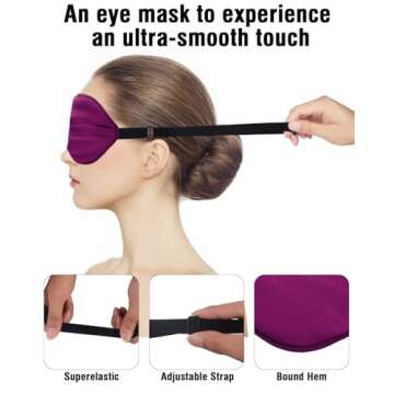 Hochoek Silk-Sleep-Mask Eye-Mask Eye-Cover Eyeshade - 100% Silk Soft Adjustable Strip Eye Cover(Black+Dark Blue+Purple)