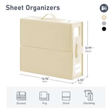 DIMJ Bed Sheet Organizers and Storage 6 Pack - Foldable Sheet Organizer for Linen Closet, Bedding Storage Box for organization, Sheets Set Holder for Blanke, Towel (King & Queen Size), Beige