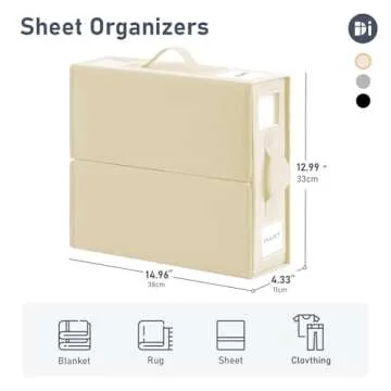 DIMJ Bed Sheet Organizers and Storage 6 Pack - Foldable Sheet Organizer for Linen Closet, Bedding Storage Box for organization, Sheets Set Holder for Blanke, Towel (King & Queen Size), Beige