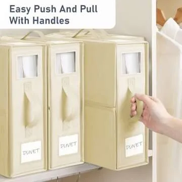 DIMJ Bed Sheet Organizers and Storage 6 Pack - Foldable Sheet Organizer for Linen Closet, Bedding Storage Box for organization, Sheets Set Holder for Blanke, Towel (King & Queen Size), Beige