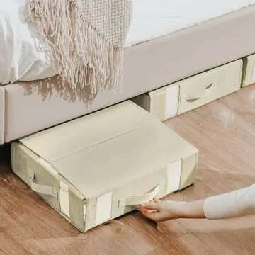 DIMJ Bed Sheet Organizers and Storage 6 Pack - Foldable Sheet Organizer for Linen Closet, Bedding Storage Box for organization, Sheets Set Holder for Blanke, Towel (King & Queen Size), Beige