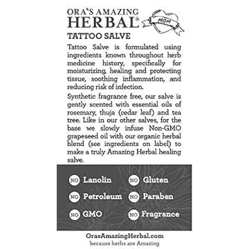 Tattoo Salve, Tattoo Aftercare, Tattoo Balm, Tattoo Healing Ointment, Tattoo Cream, Tattoo Moisturizer, Made in The USA with Organic Ingredients, Plastic Free Tattoo Care, Ora's Amazing Herbal