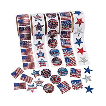 Patriotic USA Sticker Roll Set - 500 Stickers with 5 Styles - Fourth of July Stationary and Party Su...