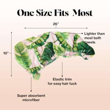 Kitsch Microfiber Hair Towel Wrap for Women - Valentines Gift for Her, Microfiber Towel, Super Absorbent, Quick Dry, Anti-Frizz - for Long and Short Hairs, Turbans for Women, Hair Wrap - Palm Leaves