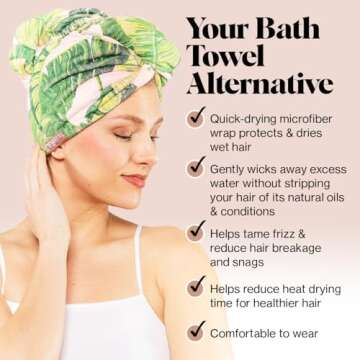 Kitsch Microfiber Hair Towel Wrap for Women - Valentines Gift for Her, Microfiber Towel, Super Absorbent, Quick Dry, Anti-Frizz - for Long and Short Hairs, Turbans for Women, Hair Wrap - Palm Leaves
