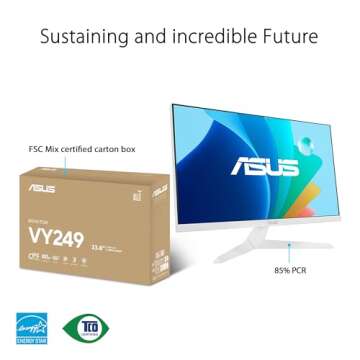 ASUS Eye Care 23.8” 1080P Gaming Monitor (VY249HF-W) – Full HD, IPS, 100Hz, IPS, SmoothMotion, 1ms, Adaptive Sync, Eye Care Plus Technology, Blue Light Filter, Flicker Free, 3 yr Warranty