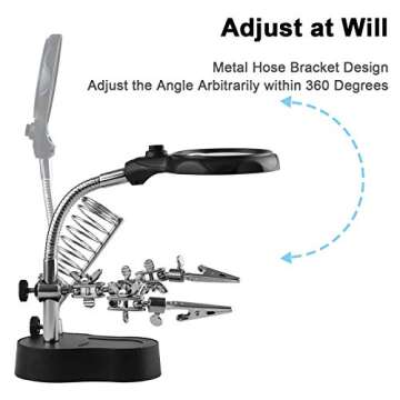 Vludiss Helping Hands Magnifying Glass Soldering Station, LED Lighted 3.5X 12X Magnifier with Auxiliary Clips Alligator Clamp for Miniatures Projects,Model Making, Soldering