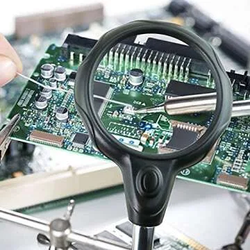 Vludiss Helping Hands Magnifying Glass Soldering Station, LED Lighted 3.5X 12X Magnifier with Auxiliary Clips Alligator Clamp for Miniatures Projects,Model Making, Soldering