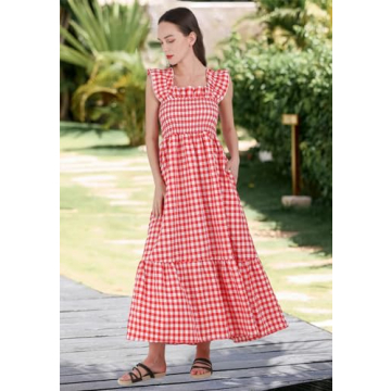 Chouyatou Retro Plaid Smocked Dress - Flattering and Stylish