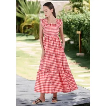 Chouyatou Retro Plaid Smocked Dress - Flattering and Stylish