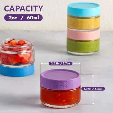 AOZITA 6 Pack Salad Dressing Container To Go, 2 oz Glass Small Condiment Containers with Lids for Lunch Box, Reusable Leakproof Sauce Cups for Picnic and Travel
