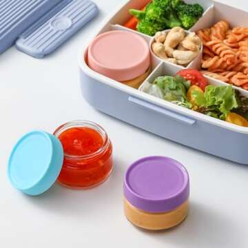 AOZITA 6 Pack Salad Dressing Container To Go, 2 oz Glass Small Condiment Containers with Lids for Lunch Box, Reusable Leakproof Sauce Cups for Picnic and Travel