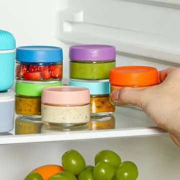 AOZITA 6 Pack Salad Dressing Container To Go, 2 oz Glass Small Condiment Containers with Lids for Lunch Box, Reusable Leakproof Sauce Cups for Picnic and Travel