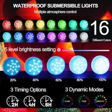 Pool Lights, Submersible LED Lights with Magnet and Suction Cups, with Remote IP68 Waterproof 16 Colors Hot Tub Underwater 15 LED Pool Lights for Above Ground Inground Pool, Bath, Party, Vase (4pack)