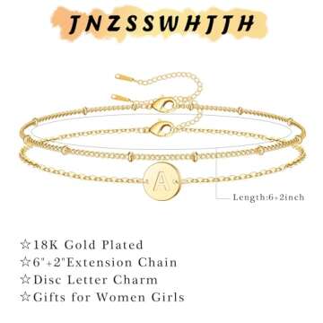 JNZSSWHJJH Valentines Day Gifts for Teens - Gold Bracelets for Women Teen Girls, 18K Gold Plated Initial S Bracelet Teen Girl Gifts Dainty Disc Initial Bracelets for Women Kids Valentines Day Gifts
