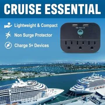 Cruise Approved Power Strip - Non Surge Protector Travel Power Strip with 2 USB Outlets - Cruise Shi...
