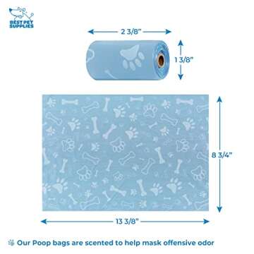 Best Pet Supplies Dog Poop Bag Holder Leash Attachment with 30 Bags Reusable Dispenser for Travel, Walking, Park, and Outdoor Use, Durable with Clip-On - Baby Blue, Pack of 2