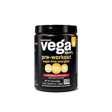 Vega Sport Sugar Free Pre-Workout Energizer, Strawberry Lemonade - Boost Energy & Focus, Vegan & Ket...