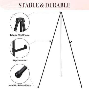 DDEAT 63'' Easel Stand for Wedding Sign & Poster Display Portable Art Easel for Floor Adjustable Metal Easel Black