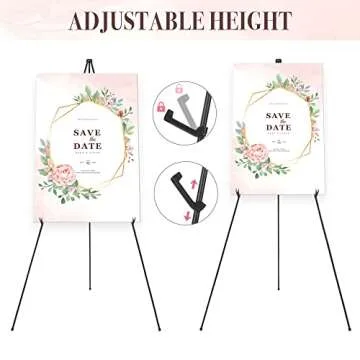 DDEAT 63'' Easel Stand for Wedding Sign & Poster Display Portable Art Easel for Floor Adjustable Metal Easel Black