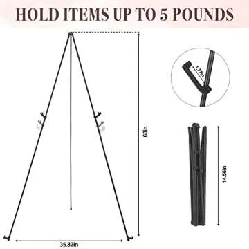 DDEAT 63'' Easel Stand for Wedding Sign & Poster Display Portable Art Easel for Floor Adjustable Metal Easel Black