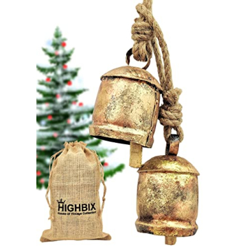 HIGHBIX 10cm Rustic Vintage Cow Bells on Rope