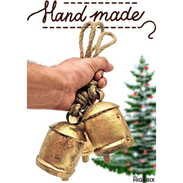 HIGHBIX 10cm Rustic Vintage Cow Bells on Rope